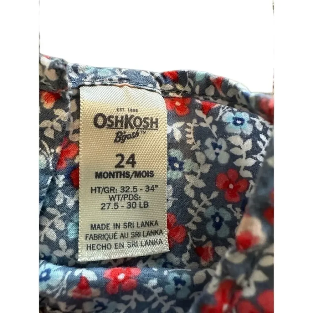 Oshkosh B’Gosh Girls 24 Months Blue, Red, White Floral Short Sleeve One Piece